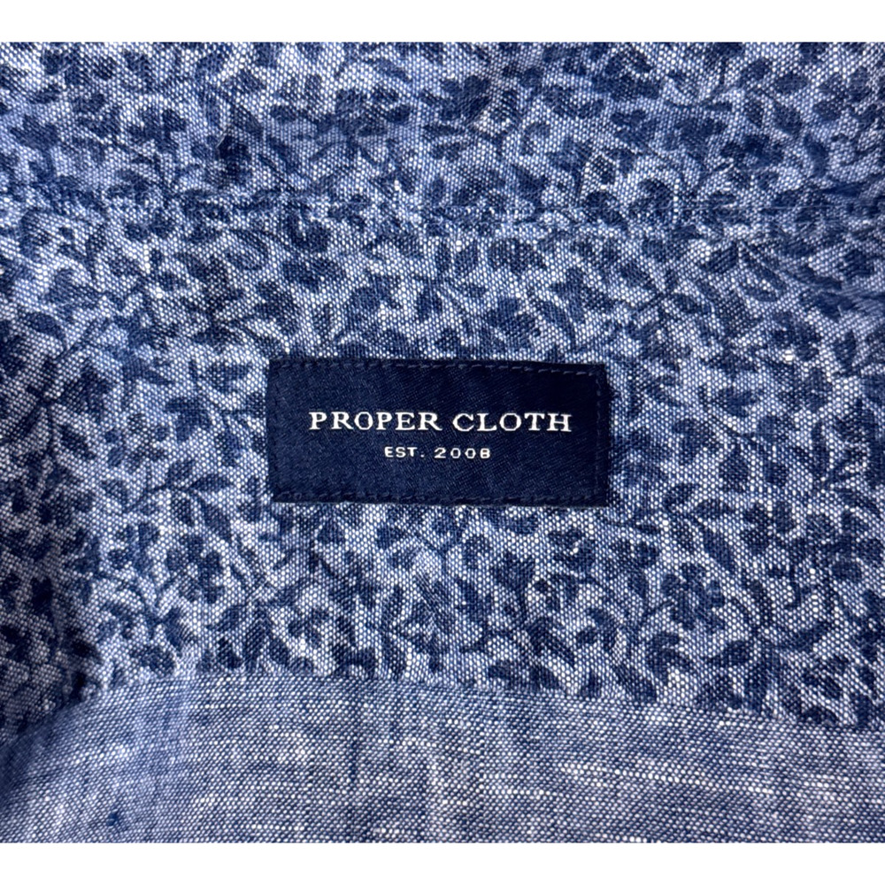 Proper Cloth Linen Dress Shirt 17.5 Mens Chambray Blue Floral